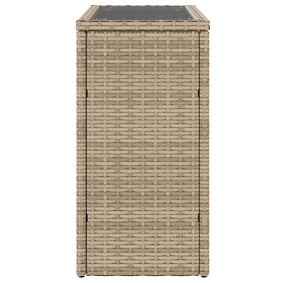 Puutarhan sivupöytä lasilevyllä beige 58x27,5x55 cm PE-rottinki
