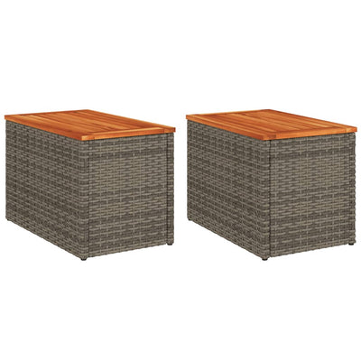 Puutarhan sivupöydät 2 kpl harmaa 55x34x37 cm polyrottinki puu