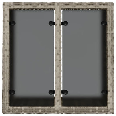 Harmaa puutarhapöytä lasipöytälevy Tarabega 55x55x37cm (polyrottinki)