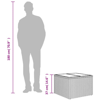 Harmaa puutarhapöytä lasipöytälevy Tarabega 55x55x37cm (polyrottinki)