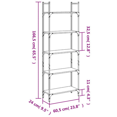 Kirjahylly 5 tasoa savutammi 60,5x24x166,5 cm tekninen puu