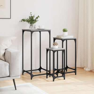 Harmaa sivupöytäsarja Coti (3 kpl sonoma puinen)