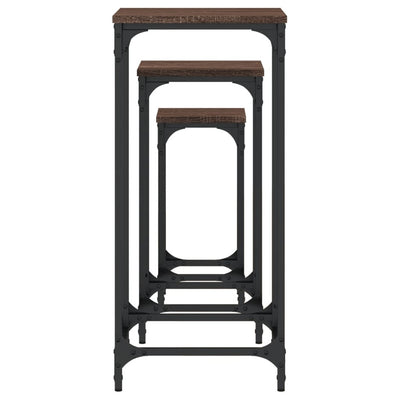 Ruskea sivupöytäsarja Coti (3 kpl, tammi puinen)