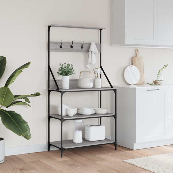 Harmaa leipurihylly koukuilla Aris 4 tasoa (sonoma puinen)
