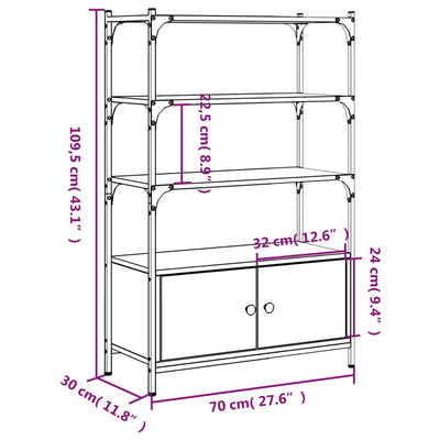 Kirjahylly 3 tasoa savutammi 70x30x109,5 cm tekninen puu