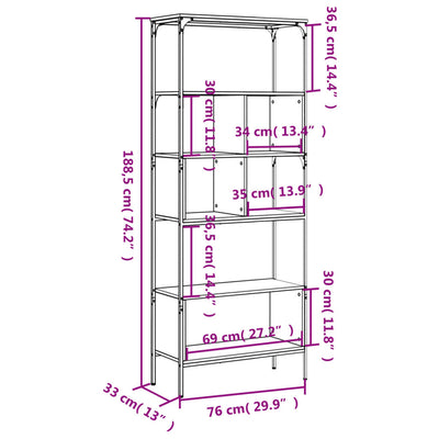Kirjahylly 5 tasoa musta 76x33x188,5 cm tekninen puu