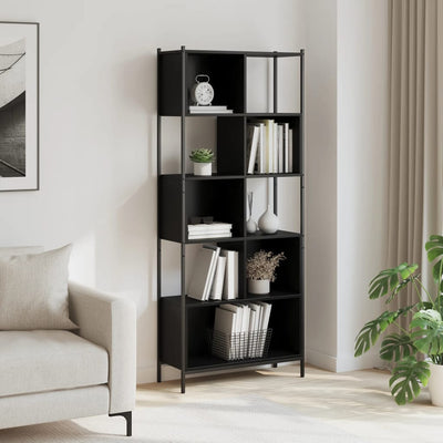 Kirjahylly musta 72x28x172 cm tekninen puu