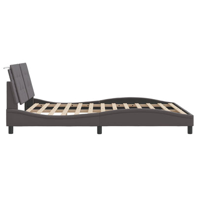 Harmaa sängynrunko päädyllä Nagdy 160x200cm (keinonahka)