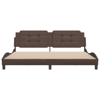 Ruskea sängynrunko päädyllä Nagdy 200x200cm (keinonahka)