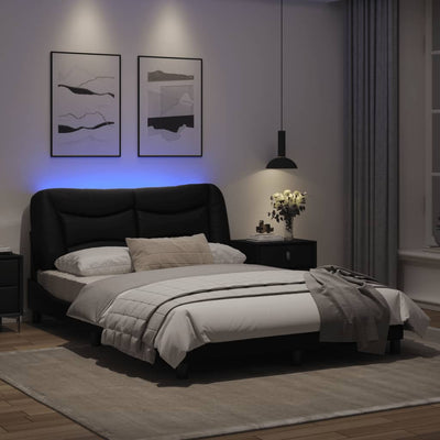 Sängynrunko LED-valoilla musta 120x200 cm keinonahka