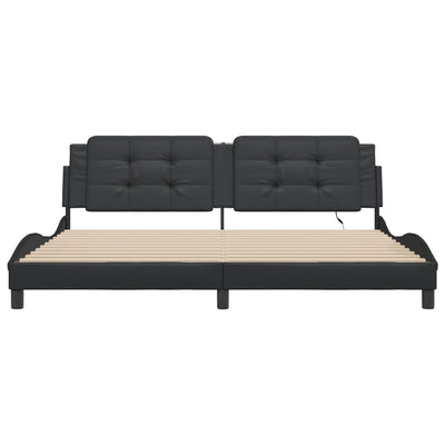 Musta sängynrunko Ixan 200x200cm (led-valoilla keinonahka)