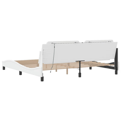 Sängynrunko LED-valoilla valkoinen 200x200 cm keinonahka