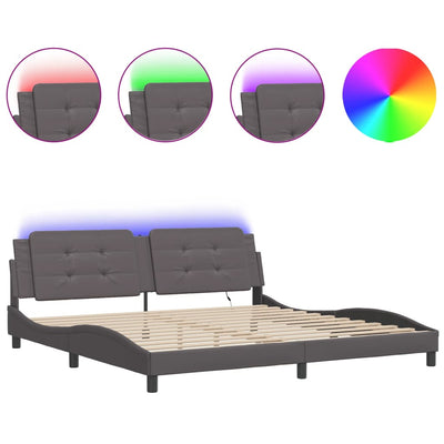 Sängynrunko LED-valoilla harmaa 200x200 cm keinonahka