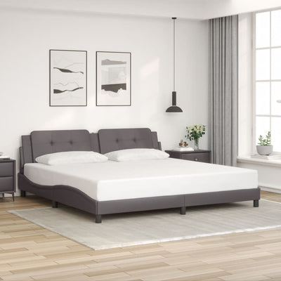 Sängynrunko LED-valoilla harmaa 200x200 cm keinonahka