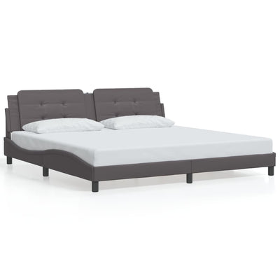 Sängynrunko LED-valoilla harmaa 200x200 cm keinonahka