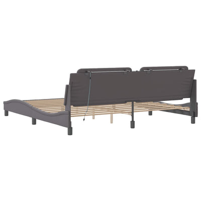 Sängynrunko LED-valoilla harmaa 200x200 cm keinonahka