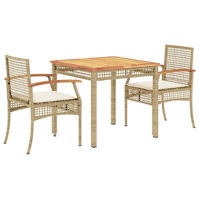 3-osainen Ulkoruokailuryhmä tyynyillä beige polyrottinki