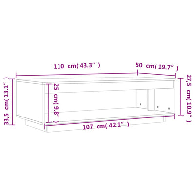 Sohvapöytä vahanruskea 110x50x33,5 cm täysi mänty