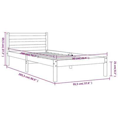 Vahanruskea sängynrunko Benno 90x200cm (mänty)