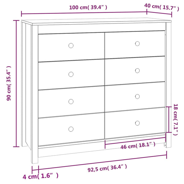 Sivukaappi vahanruskea 100x40x90 cm täysi mänty