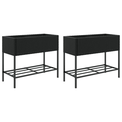 Ulkokukkalaatikot hyllyllä 2 kpl musta 90x40x75 cm polyrottinki