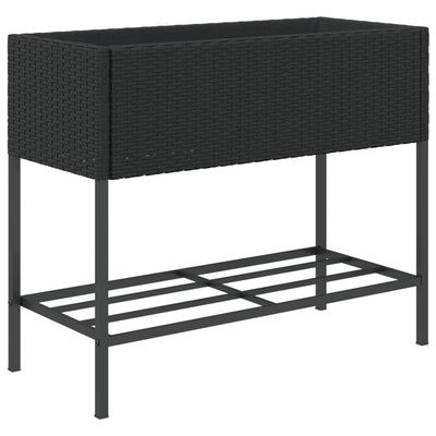 Ulkokukkalaatikot hyllyllä 2 kpl musta 90x40x75 cm polyrottinki
