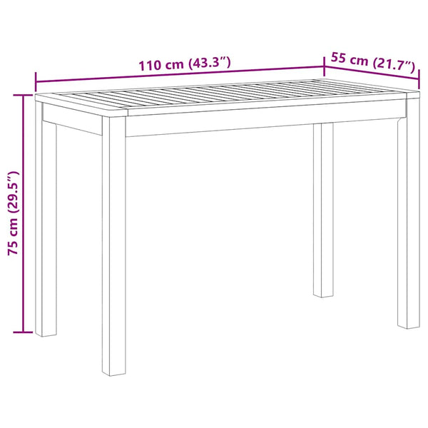 Ulkoruokapöytä 110x55x75 cm täysi akasiapuu