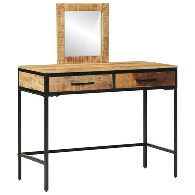 Ruskea meikkipöytä peilillä Mindru 100x40x120cm (mangopuu)