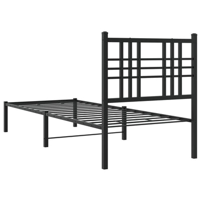 Metallinen sängynrunko päädyllä musta 75x190 cm