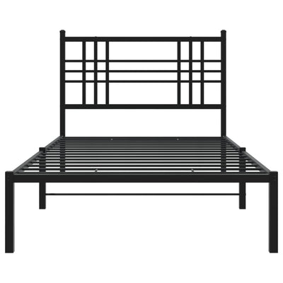 Metallinen sängynrunko päädyllä musta 90x200 cm