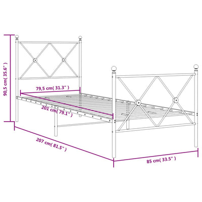 Musta metallinen sängynrunko päädyillä Alfred 80x200cm
