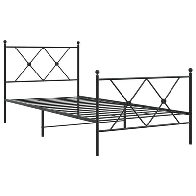 Metallinen sängynrunko päädyillä musta 90x200 cm