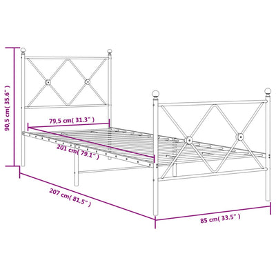 Valkoinen metallinen sängynrunko päädyillä Alfred 80x200cm