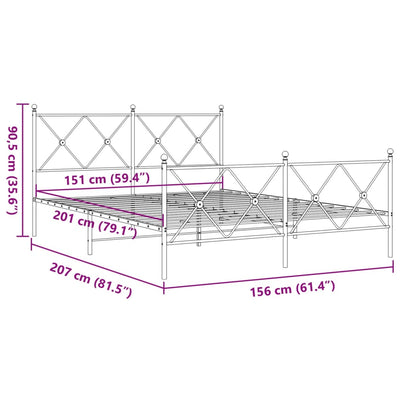 Valkoinen metallinen sängynrunko päädyillä Alfred 150x200cm