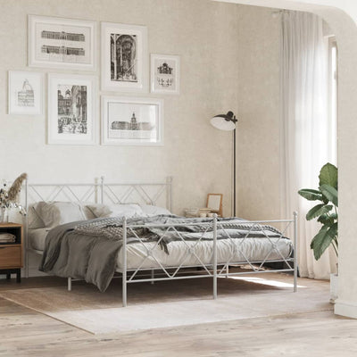 Metallinen sängynpääty valkoinen 150 cm