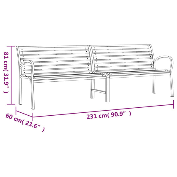 Puutarhan kaksoispenkki musta 231 cm teräs ja WPC
