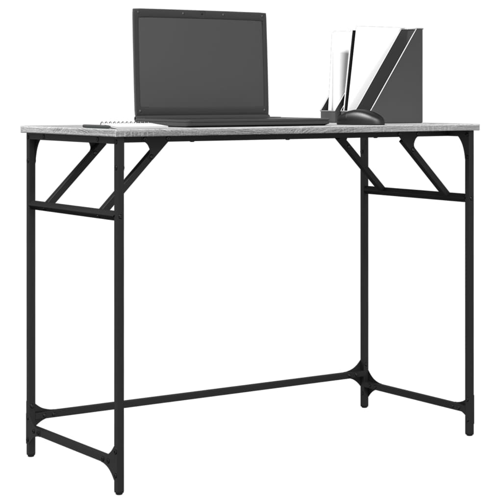 Harmaa työpöytä Crengut 100x45x76cm (puinen ja teräs)