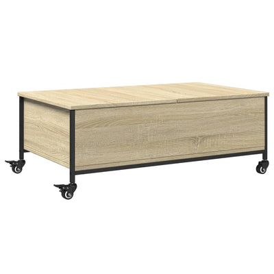 Sohvapöytä pyörillä Sonoma-tammi 91x55x34 cm tekninen puu