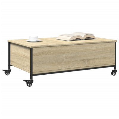 Sohvapöytä pyörillä Sonoma-tammi 91x55x34 cm tekninen puu