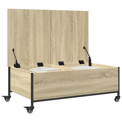 Sohvapöytä pyörillä Sonoma-tammi 91x55x34 cm tekninen puu