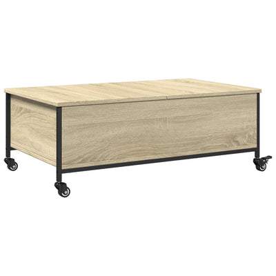 Sohvapöytä pyörillä Sonoma-tammi 91x55x34 cm tekninen puu
