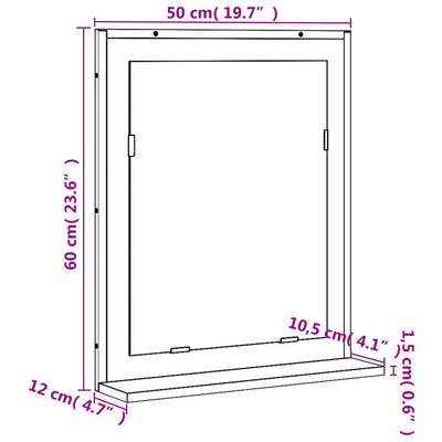 Kylpyhuonepeili hyllyllä harmaa Sonoma 50x12x60 cm tekninen puu