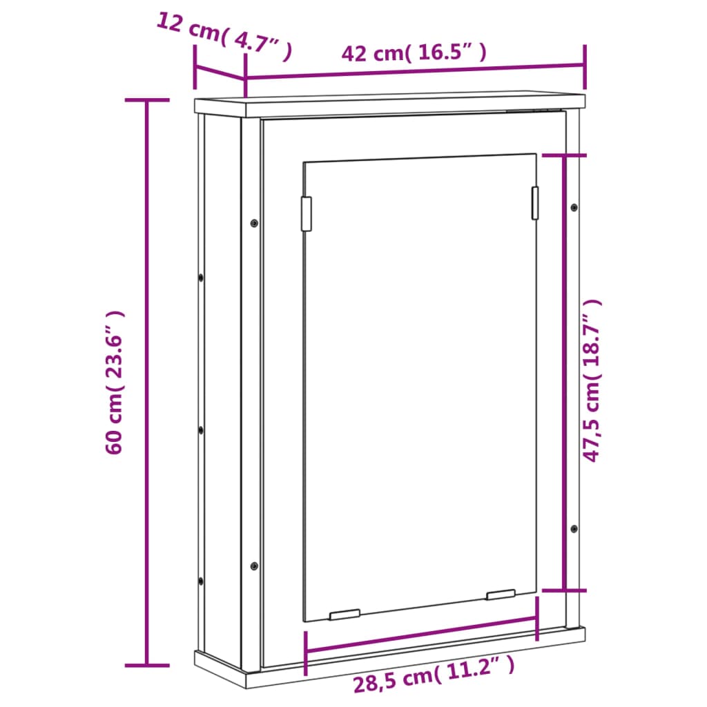 Harmaa kylpyhuoneen peilikaappi Bondrea 42x12x60cm (puinen)