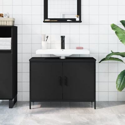 Kylpyhuoneen pesuallaskaappi musta 80x30x60 cm tekninen puu