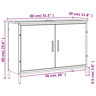 Kylpyhuoneen pesuallaskaappi musta 80x30x60 cm tekninen puu