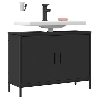 Kylpyhuoneen pesuallaskaappi musta 80x30x60 cm tekninen puu