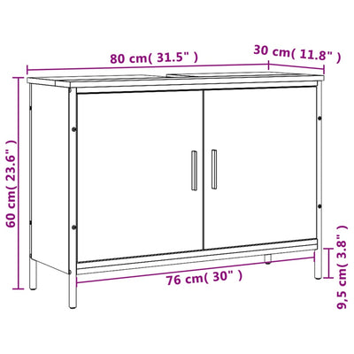 Kylpyhuoneen pesuallaskaappi ruskea 80x30x60 cm tekninen puu