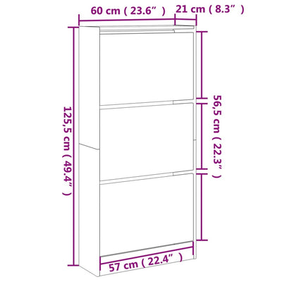 Kenkäkaappi musta 60x21x125,5 cm tekninen puu