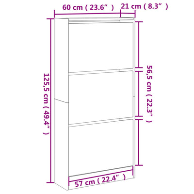 Kenkäkaappi betoninharmaa 60x21x125,5 cm tekninen puu