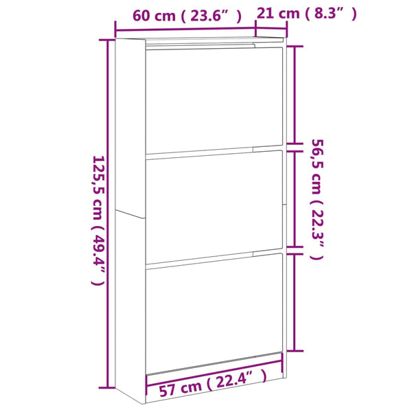 Kenkäkaappi ruskea tammi 60x21x125,5 cm tekninen puu